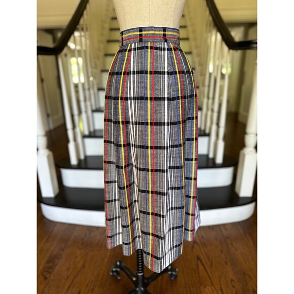 Vintage 80s Skirt Pleated Plaid Tartan Retro 50s Midcentury Rockabilly Preppy - Picture 10 of 12